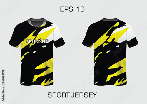 Dynamic Sport Jersey Design with Bold Patterns and Sponsor Branding for Athletic Use