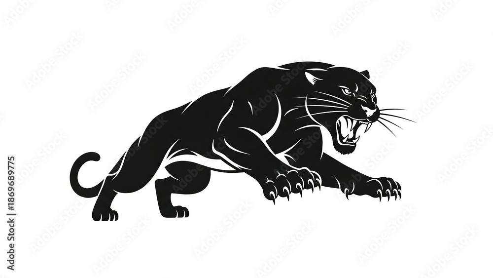 Fototapeta premium Fierce black panther attacking with sharp claws and teeth
