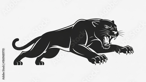 Fierce black panther attacking with sharp claws and teeth