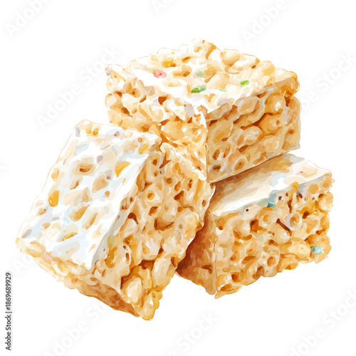 A watercolor painting of Rice Krispie Treats, vector illustration on white background.