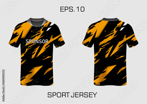 Abstract Design Sport Jersey with Bold Stripes and Sponsor Logo in Black and Orange Color