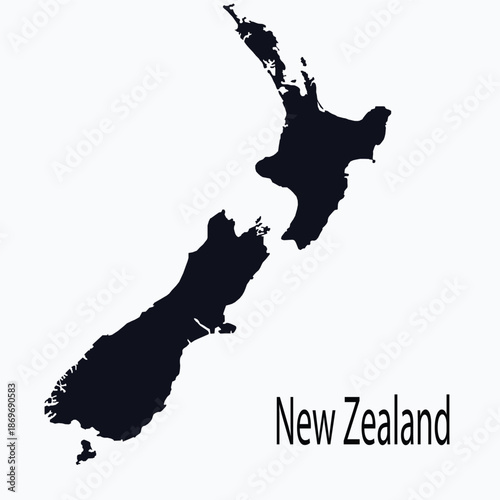 Vector Illustration of the Black Map of New Zealand on White Background