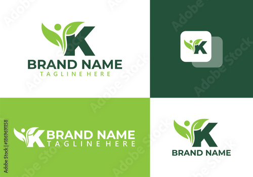 K letter and leaf logo vector illustration - Healthy People Leaf Logo Icon.