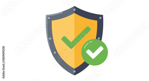 Verified Shield Icon with Green Checkmark for Security Safety and Protection Concept