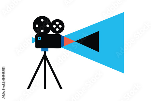 Vintage Film Projector and Movie Camera Illustration on Tripod