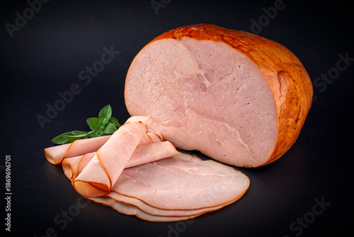 Fotografija Traditional italian prosciutto arrosto rustico - cooked roasted smoked ham hounc