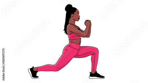 Woman doing lunges exercise in pink sportswear