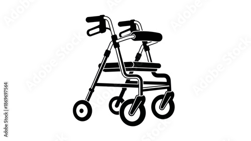Walker with seat, mobility aid icon