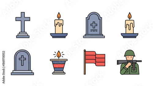 Memorial Day icons set. Remembrance symbols