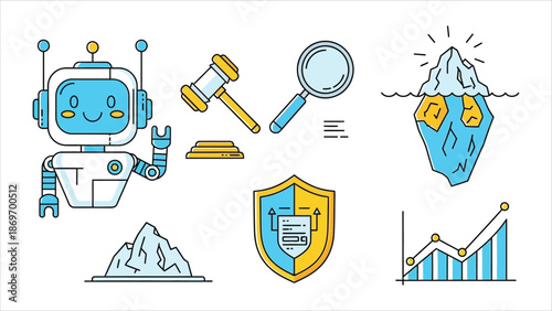 Flat AI Ethics Vector Set – Alignment, Autonomy, Bias, Transparency, Safety & Privacy for Artificial Intelligence 