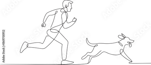 Man running with dog continuous line drawing vector illustration.one line  vector illustration  with out background