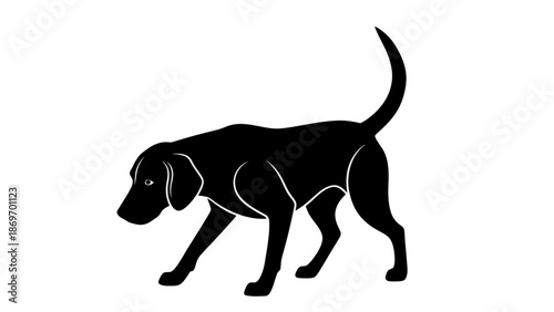 Hound dog silhouette, sniffing animal