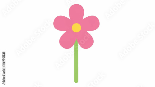 A vector illustration of a pink flower with a yellow center on a white background viewed from the front.
