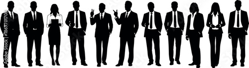 Silhouette of diverse professional business people group standing in office attire including men and women in suits for corporate team