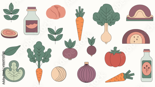 Fresh vegetables illustration set. Healthy food