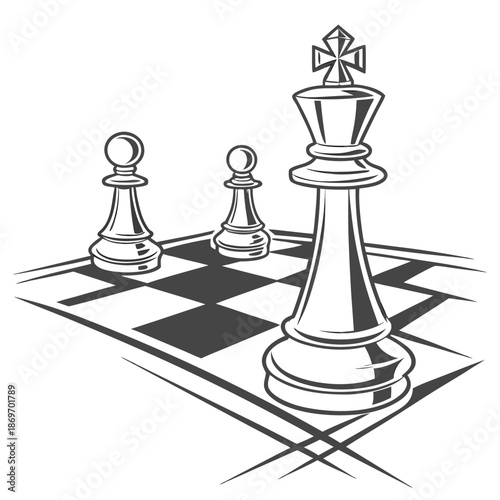 Black and white chess pieces on board king pawns chessboard