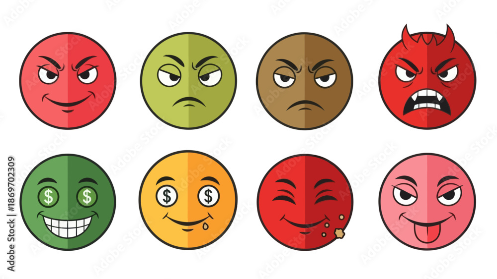 Fototapeta premium Emoji faces with different expressions vector