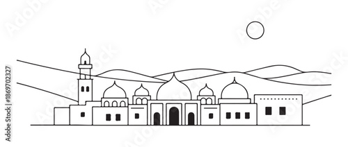 Islamic symbols collection including crescent moon star minaret dome and geometric mandala decoration