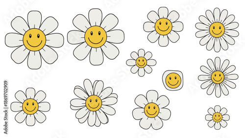 Daisy flower smiley face icons collection
