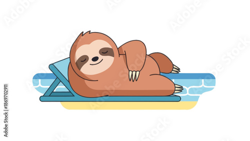 Cute Sloth Relaxing on Beach Chair Cartoon