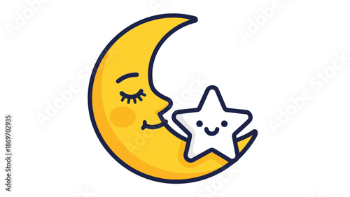 Cute Moon and Star Cartoon Illustration