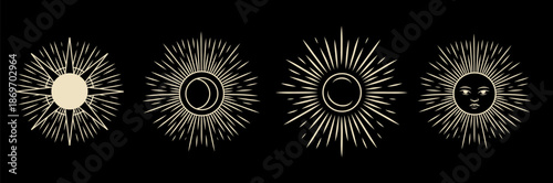 Vector illustration set of moon phases. Different stages of moonlight activity in vintage engraving style. Zodiac Signs	