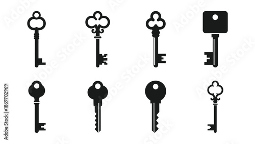 Vintage key antique keys icon set silhouette vector illustration