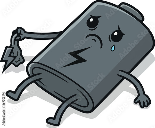vector illustration of sad battery