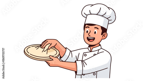 Chef preparing pizza dough cartoon
