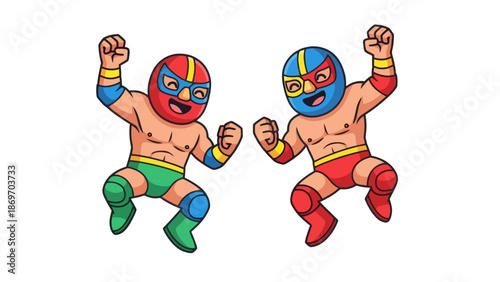 Cartoon wrestlers celebrating victory, vector