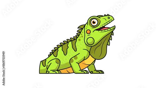 Cartoon Iguana Illustration on White