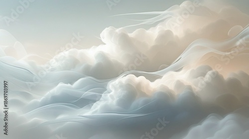 Abstract Cloud Inspired Background with Soft Airy Forms and Light Sky Gradient Atmosphere