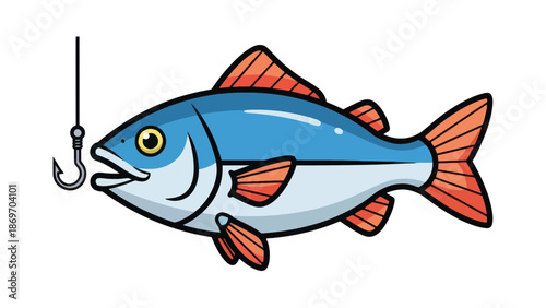 Cartoon Fish on Hook Illustration