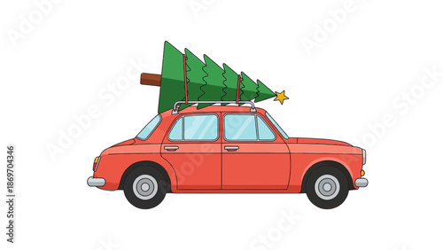 Car with Christmas tree on roof