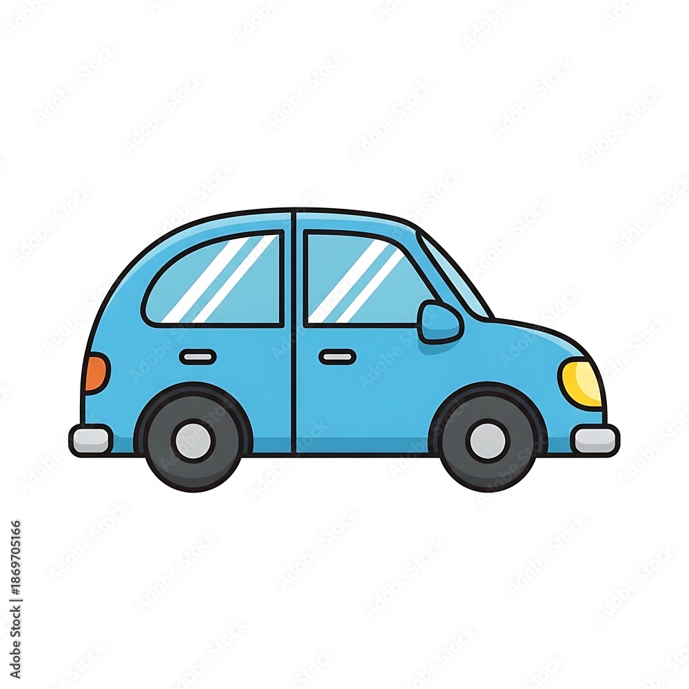 Fototapeta premium Blue cartoon car side view illustration.