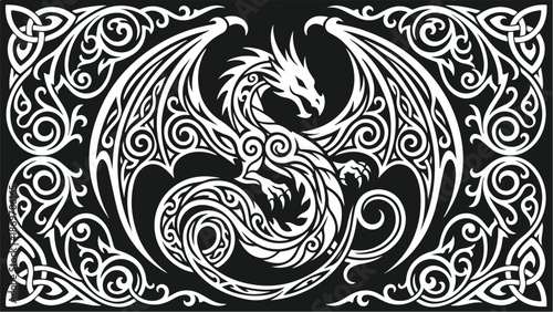 Intricate Dragon Design with Celtic Knotwork and Wings.
