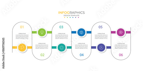Process business infographic thin line with square template design with icons and 6 options or steps.