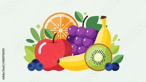Vibrant fruit assortment with fresh apple, banana, and kiwi