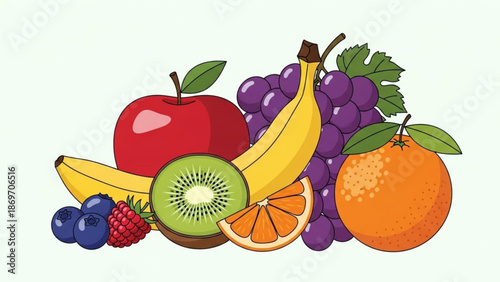 Vibrant colorful fruit assortment with fresh apples and bananas