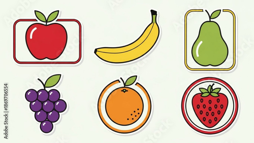Colorful fruit icons for healthy eating and nutrition
