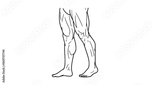 Flat vector illustration of muscular legs isolated on white background, gym anatomy illustration, fitness workout concept, clean lines, modern vector style
