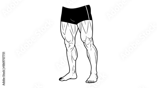 Flat vector illustration of muscular legs isolated on white background, gym anatomy illustration, fitness workout concept, clean lines, modern vector style