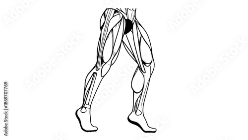 Flat vector illustration of muscular legs isolated on white background, gym anatomy illustration, fitness workout concept, clean lines, modern vector style