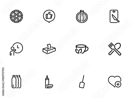 Set of Black Outline Symbols Representing Restaurant Services