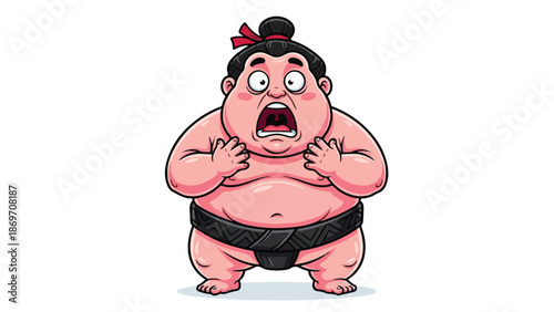 Cartoon Sumo Wrestler with a Surprised Expression and Open Mouth.