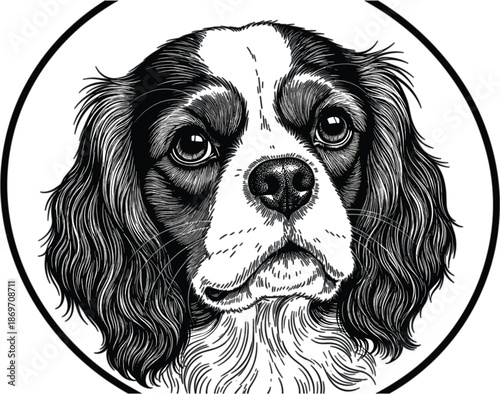 Large set of flat vector illustrations featuring various spaniel dog breeds and many coat colors isolated on white background.