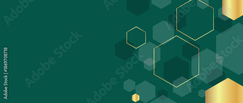 Green abstract background with overlapping hexagon shapes decoration. Luxurious and modern hexagon line design for cover, banner, brochure, marketing and website. VOL. 4
