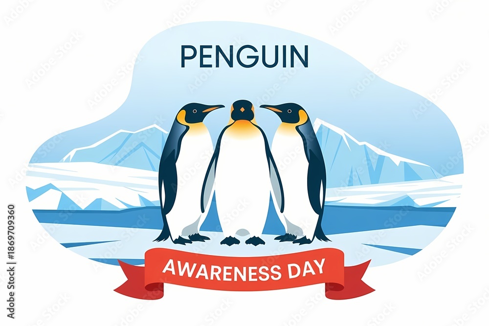 Obraz premium Penguin Awareness Day Cute Wildlife Illustration