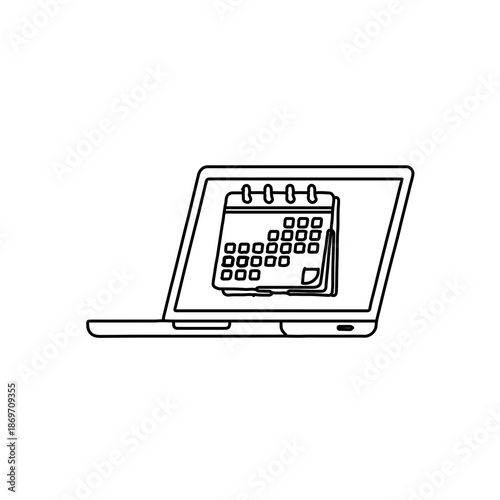 Outline icon of an open laptop with a calendar icon displayed or slightly overlapping the screen.