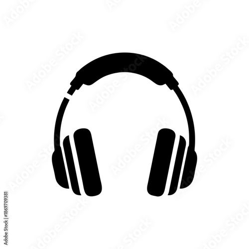 Black silhouette of headphones on for music or audio concepts